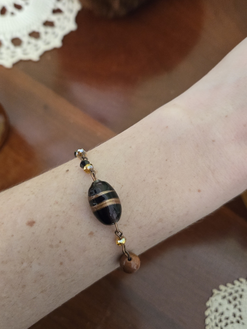 Black and Brown Striped Bead Bracelet